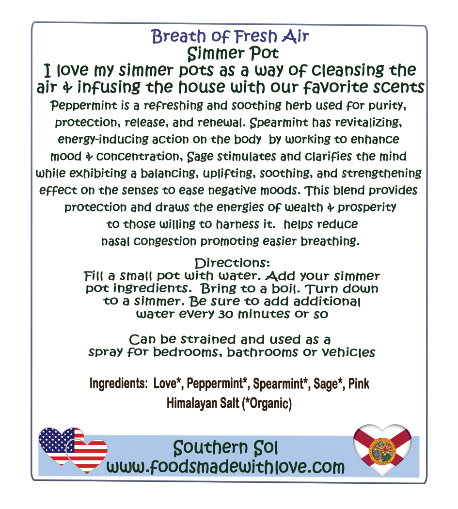 Breath of Fresh Air Simmer Pot - Natural Air Freshener - Southern Sol