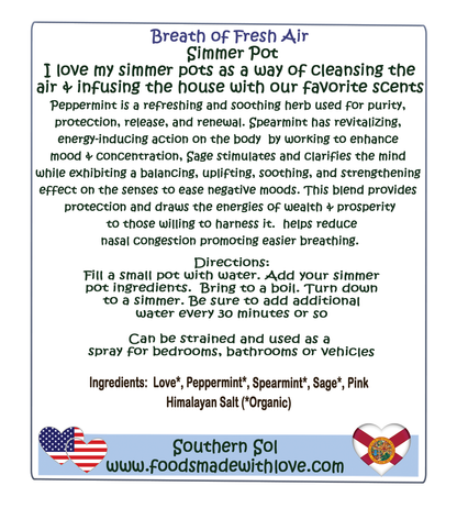 Breath of Fresh Air Simmer Pot - Natural Air Freshener - Southern Sol